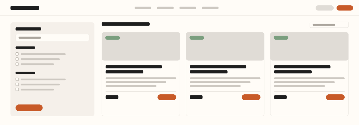 Wireframe representation of the course booking platform interface
